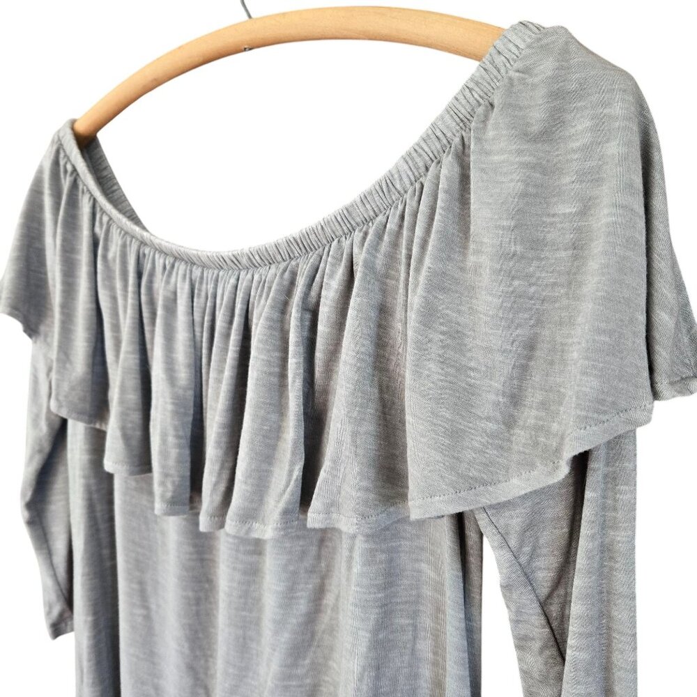 NWT American Eagle Outfitters Ruffle Off-Shoulder 3/4 Sleeve Top Gray Womens M - Picture 5 of 7